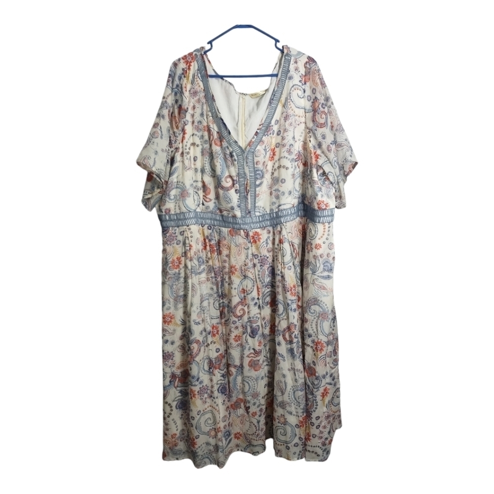 Eshakti Wayward Fancies Plus Size V‎ Neck Cottagecore Party Casual Midi Dress 6X
